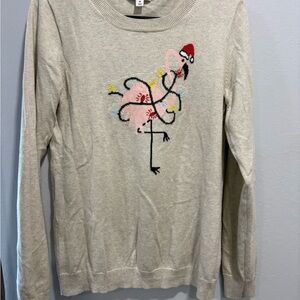 J. Crew Light Gray Sweater with Festive Flamingo